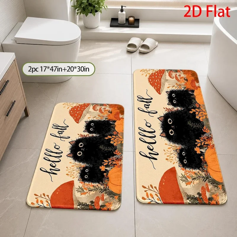 VIKAMA Hello Autumn Black Cat Pumpkin Mushroom Carpet Anti slip Water absorbing Door Mat Entrance Kitchen Carpet Home Decoration