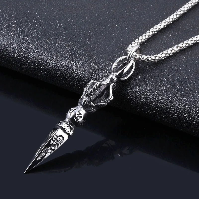 Antique Vajra Evil Ginger Dagger Pendant Necklace Rock Chain Indian Ganesha Buddhist Necklace Charm Ladies Men's Jewelry