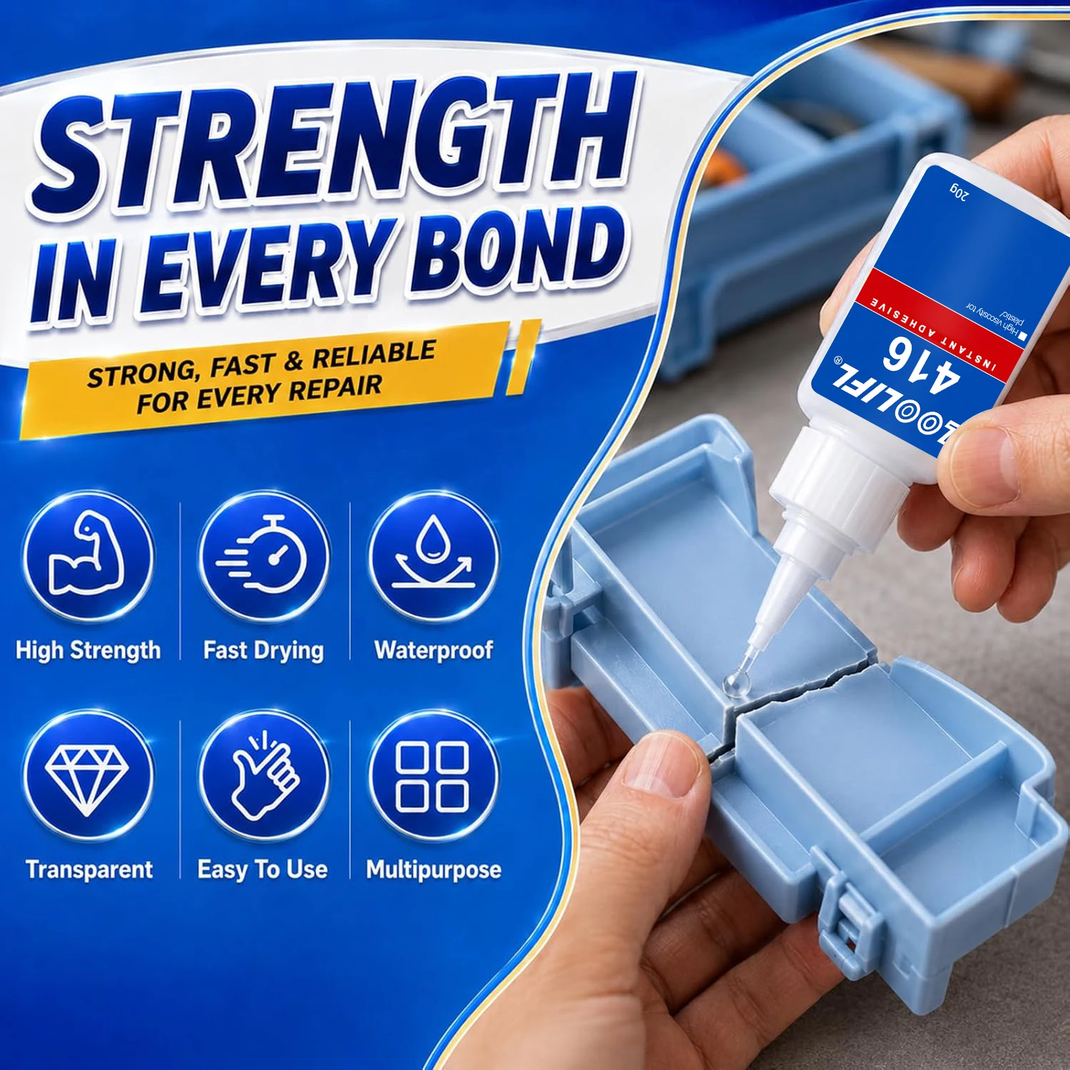 Super Plastic Glue Clear, 20g, Strong Bond, with Precision Tips Plastic adhesive for models, legos, miniatures, 3d prints, toys.