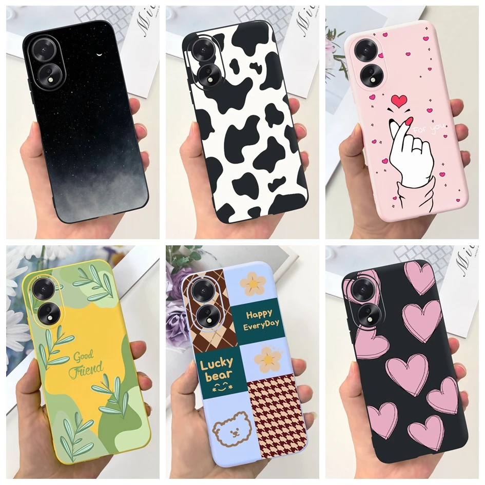 For OPPO A18 Case CPH2591 Cute Love Heart Cow Cartoon Cover Soft Silicone For OPPO A38 CPH2579 A 38 A 18 Bumper on OPPOA38 Funda