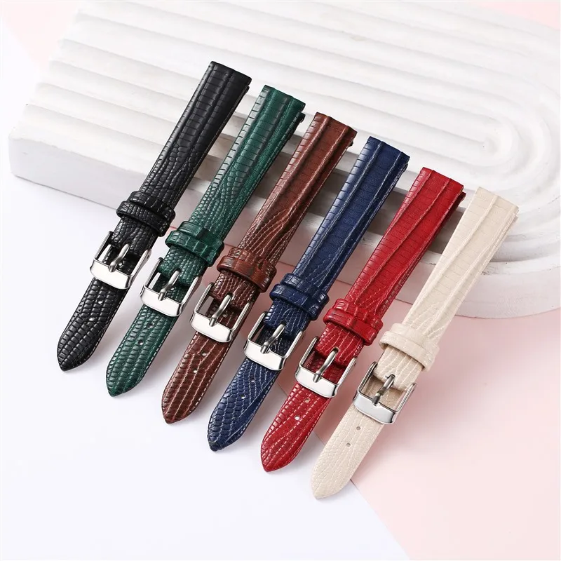 Lizard Grain Slim Leather Watch strap 8mm 10mm 12mm 14mm 16mm For Women Watch Accessories High Quality Lizard lines Watchband