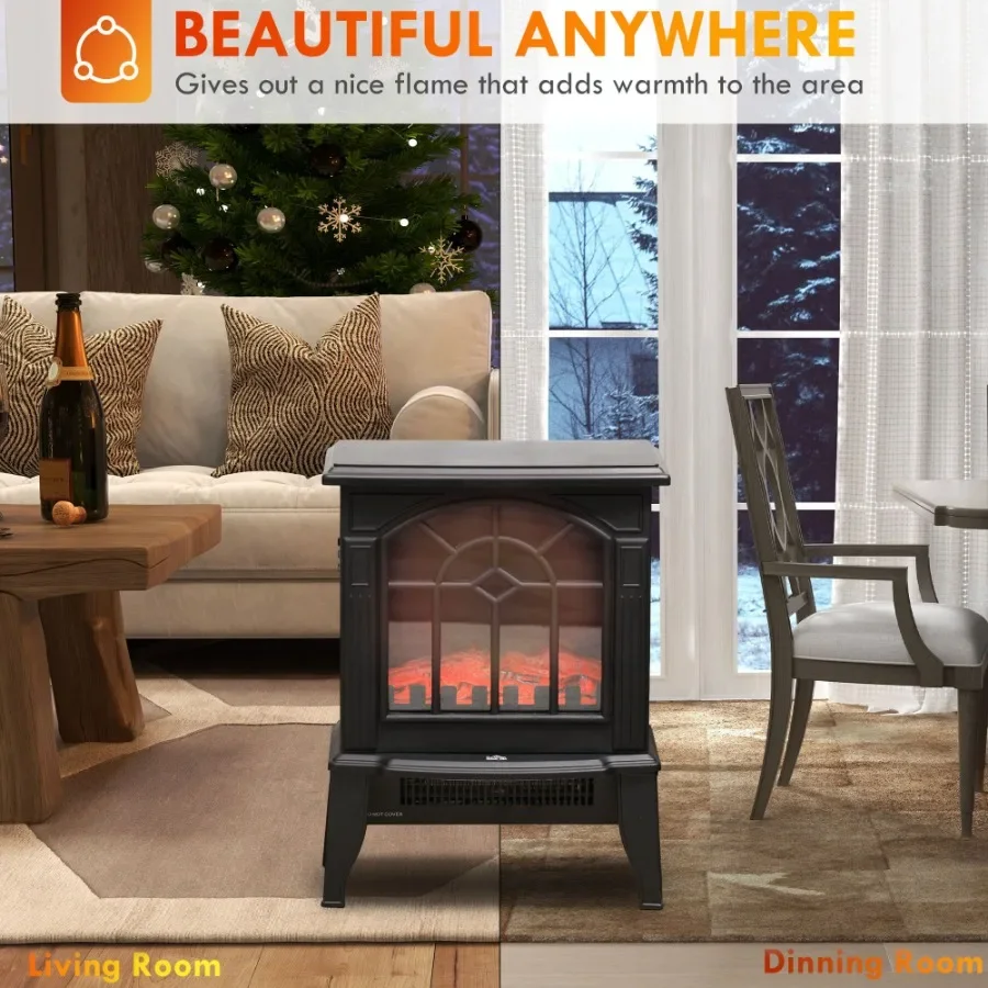

Electric Fireplace Heater Freestanding Fireplace Stove with Realistic Flames Overheating Protection 750W/1500W Black