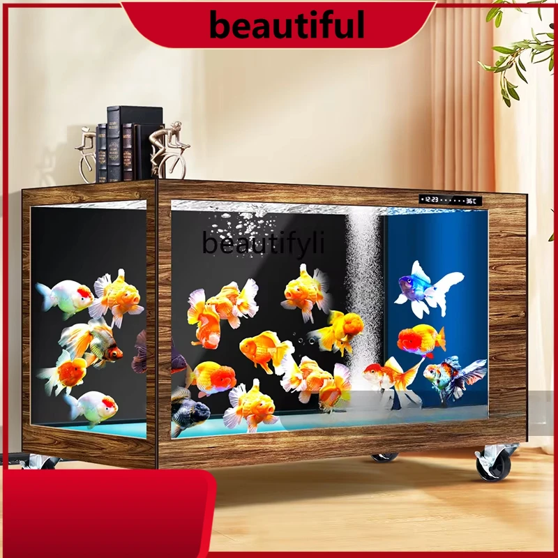 

Fish tank aquarium movable, thickened ultra-white glass fish pond with filter household H