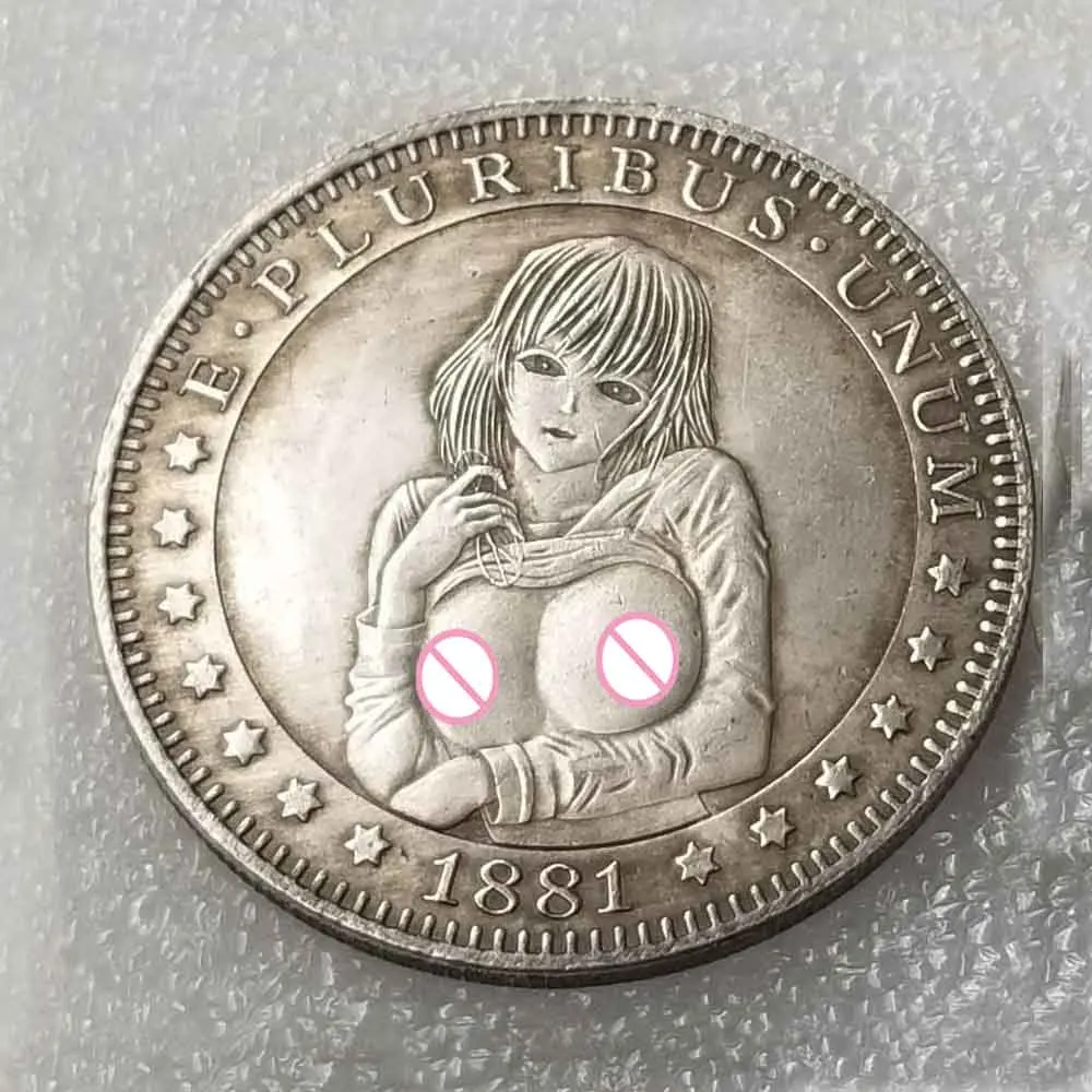 Moneda de bolsillo de la buena suerte romántica, moneda conmemorativa divertida, bolsa de regalo, arte 3D de chica, moda de club nocturno de lujo