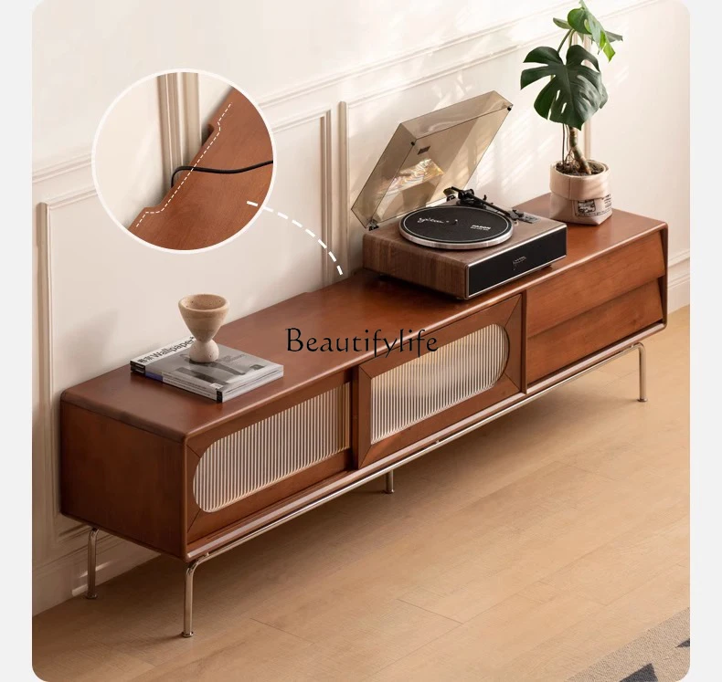 

French retro solid wood TV cabinet living room home storage storage medieval simple floor cabinet