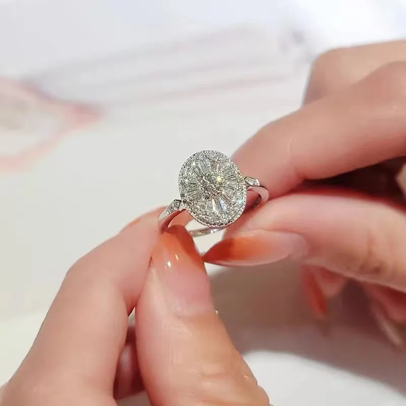 Classical Luxury 925 Sterling Silver Pave Princess-cut Simulated Diamond Wedding Rings for Women Adjustable Jewelry Girl Gift