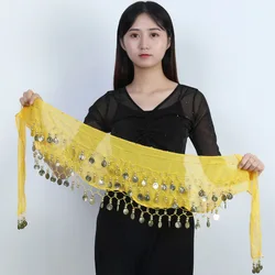 Sexy Belly Dance Gold Sequins Chiffon Skirt Tassel Waist Chain Belts Indian Dance Wrap Clubwear Show Party Hip Scarf Costume