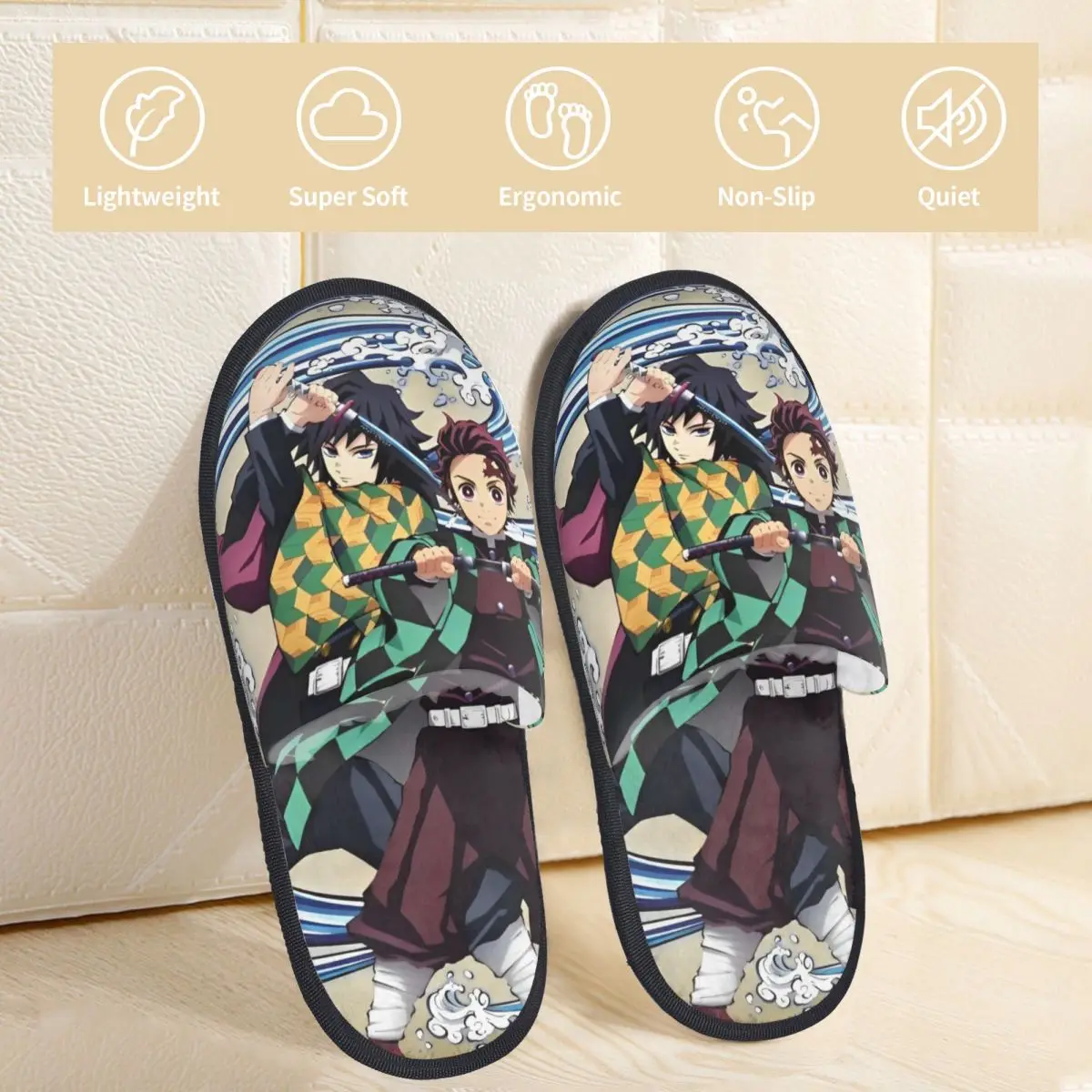 Anime Demon Slayer Manga Furry Slippers Anti-skid Soft Household Fur Slippers Slides Bedroom