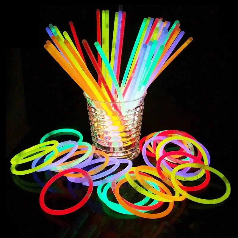 

100/200Pcs Glow Sticks Bracelets Necklace Neon Wedding Birthday Party Props Children's Toy Decor Colorful Fluorescence Light