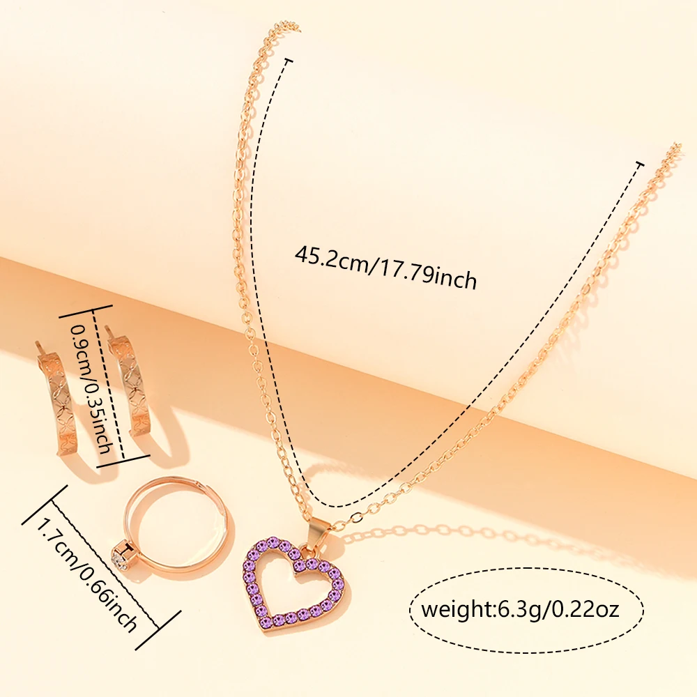 5 PCS Quartz Watch Set Purple PU Imitation Leather Strap Watch Heart Fashion Versatile Alloy Accessory Set