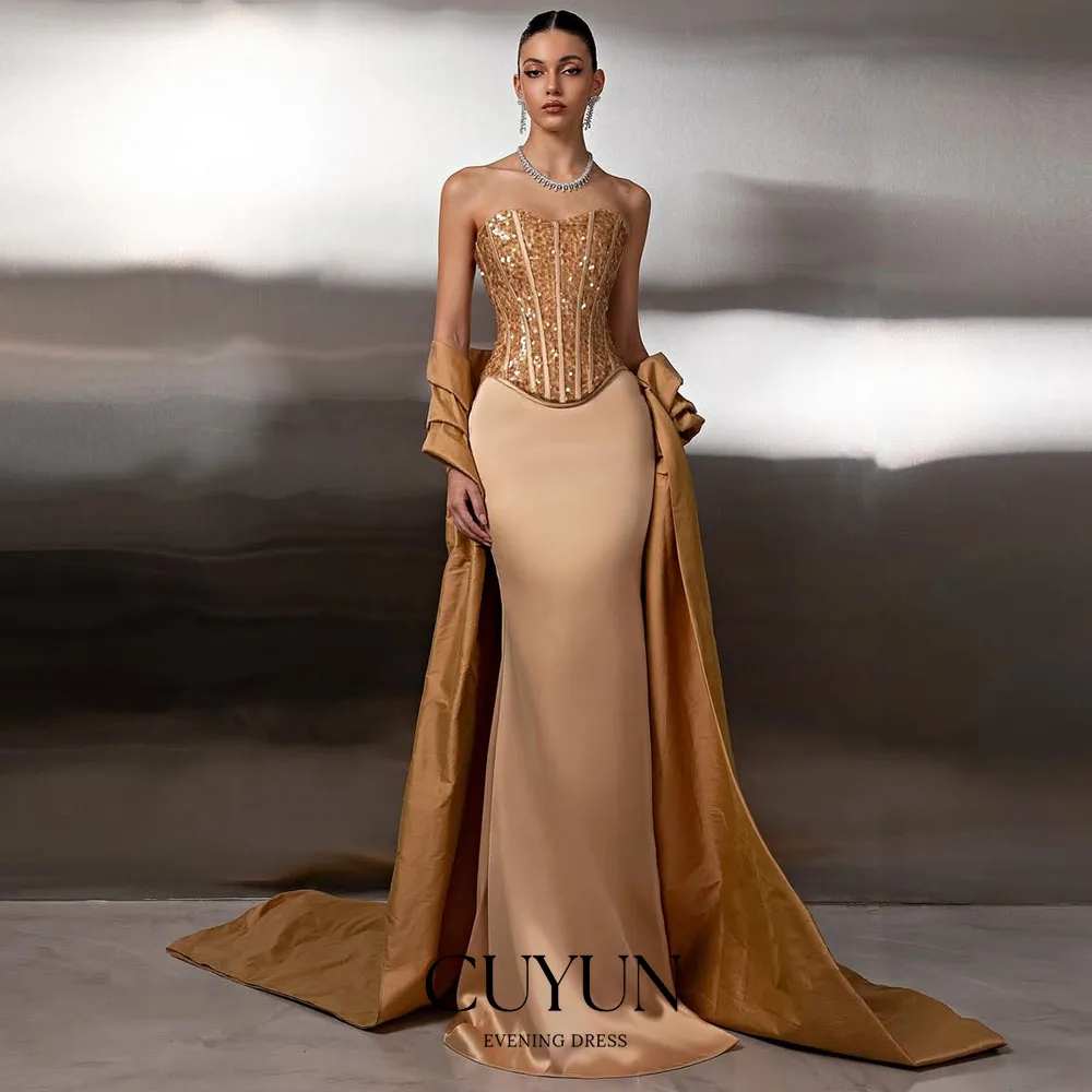 CUYUN marron luxe paillettes femmes robe de soirée 2025 personnalisé chérie bretelles robe formelle femmes robe de Banquet Corset dos