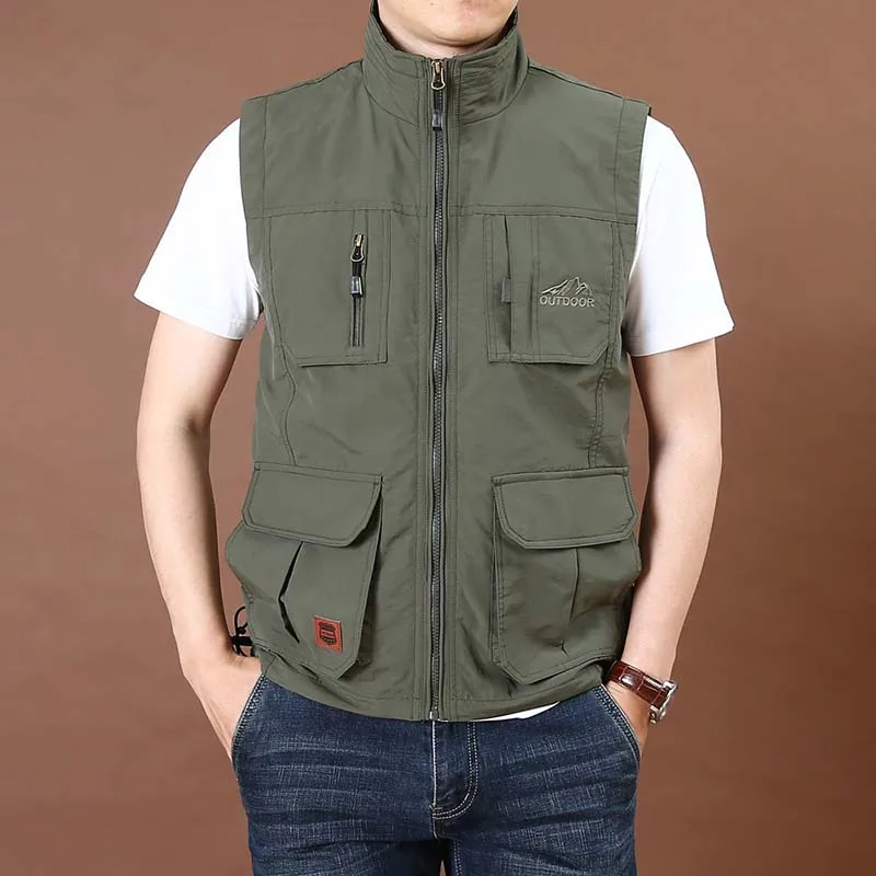 Men's Vest Sleeveless Jackets Summer Multi Pocket Vests Mens Designer Stand Collar Jacket Suitable For Outdoor Hunting Fishing