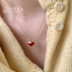 2024 Valentine's Day Red Heart Pendant Stainless Steel Gold Color Chain Necklace for Women Non Fading Jewelry Sweet Accessories