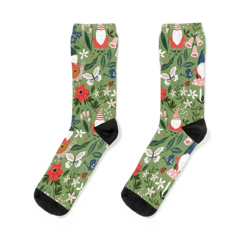 

Whimsical garden gnome riding snail Socks ankle aesthetic Stockings man Designer Man Socks Women's