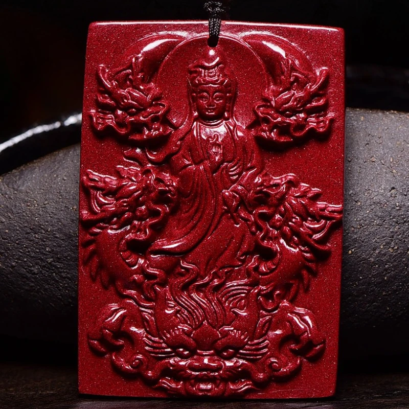 

Cinnabar Kowloon Protector Guanyin Pendant for Men and Women
