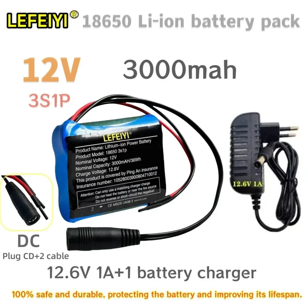 100% Original 12V 3000mAh 18650 Powerful Battery with Charger (3S1P Battery Pack)