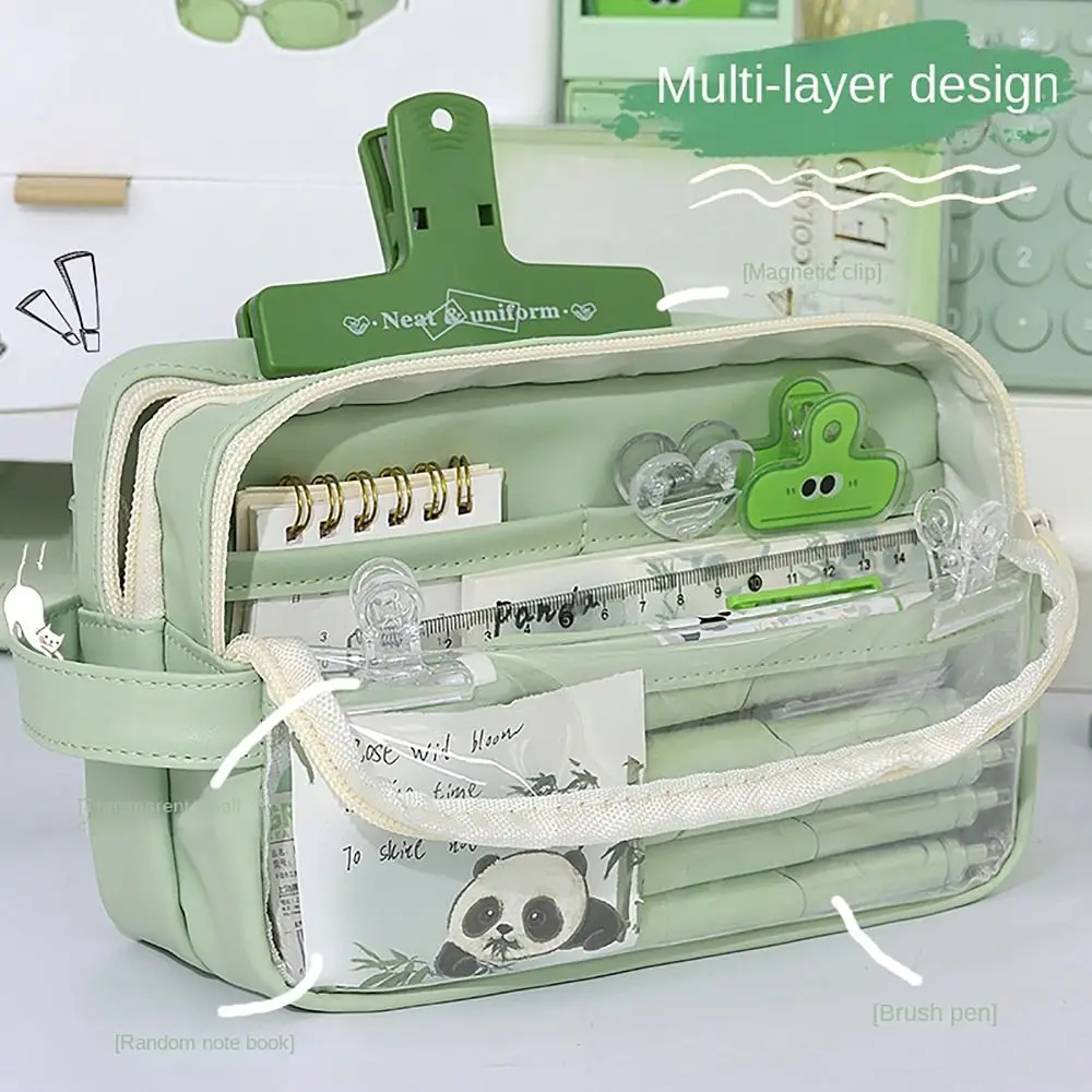 Multi-functional Pencil Case Transparent Large Capacity Pen Bag with Handle Stationery Storage Pouch Office School Supplies