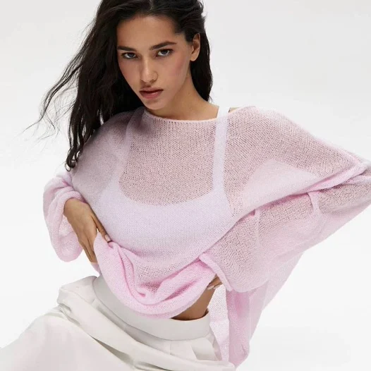 سترة نسائية جديدة لربيع وصيف 2025 فضفاضة محبوكة طويلة Sve مجوفة ملونة سترة ناعمة منسوجة من الصناعي فوق irt