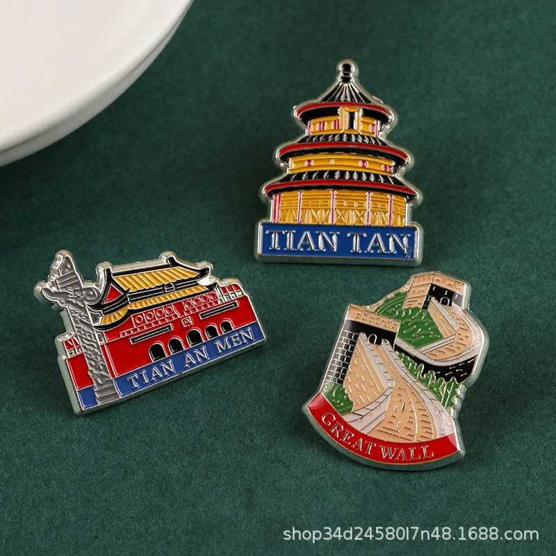 Beijing Tourism Souvenir Tiananmen Brooch Great Wall Temple Heaven Metal Cultural Creative Brooch Creative Chinese Style Badge