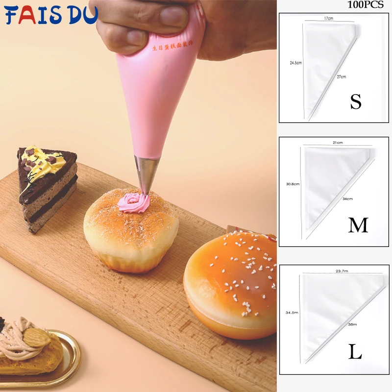 

FAIS DU 100 PCS Disposable Pastry Bags Confectionery Icing Piping Bags Cupcake Fondant Cake Decorating Tools Bakeware