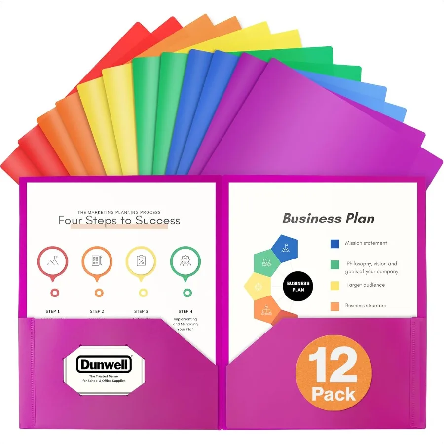 

Colored Plastic Folders with Pockets 12 Pack Assorted Colors 2Pocket 8.5x11 Folders for School and Office Heavy Duty Long Lasti