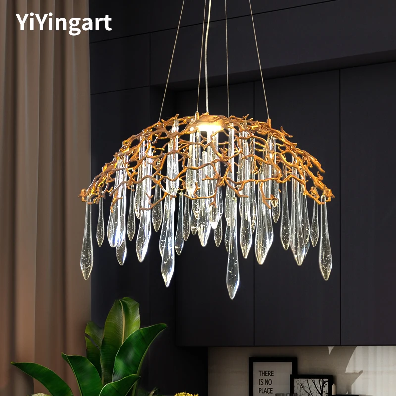 

Postmodern copper branch restaurant lamp designer villa duplex building teahouse study light luxury creative crystal chandelier