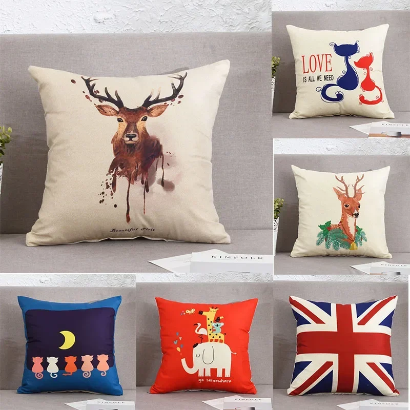 

Cartoon Elk Pillowcase Home Living Room Sofa Car Children's Bedroom Cats Animals Pillowcover Coffee Children's Gift Decoration