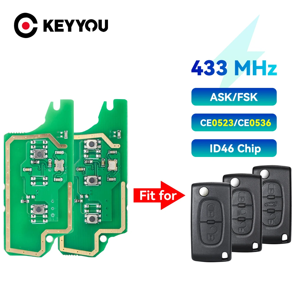 KEYYOU ASK/FSK CE0523/CE0536 For Citroen C2 C4 C5 C6 Picasso For Peugeot 207 307 308 407 607 Remote Key Circuit Board