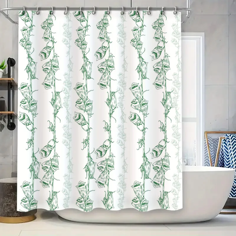 

Green Pea Print Shower Curtain for Bathroom Decor Waterproof Fabric with Hook Rings Set (White Green)