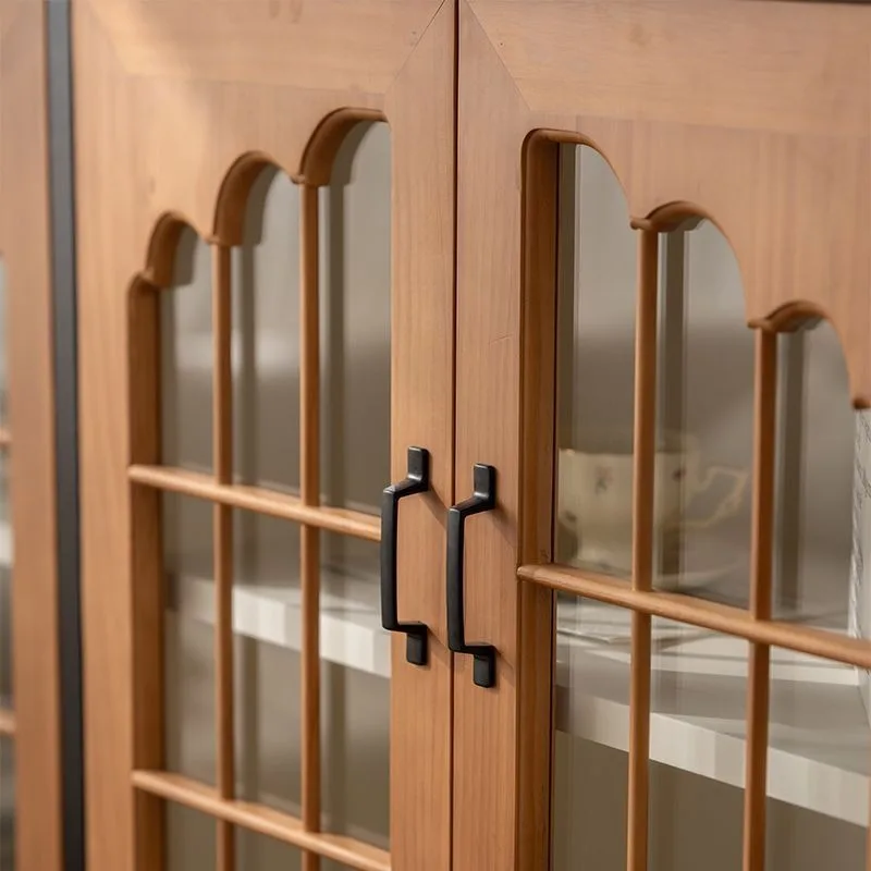 wabi style retro cabinet multi-layer locker, bookcase with glass door household solid wood wine against the wall living room