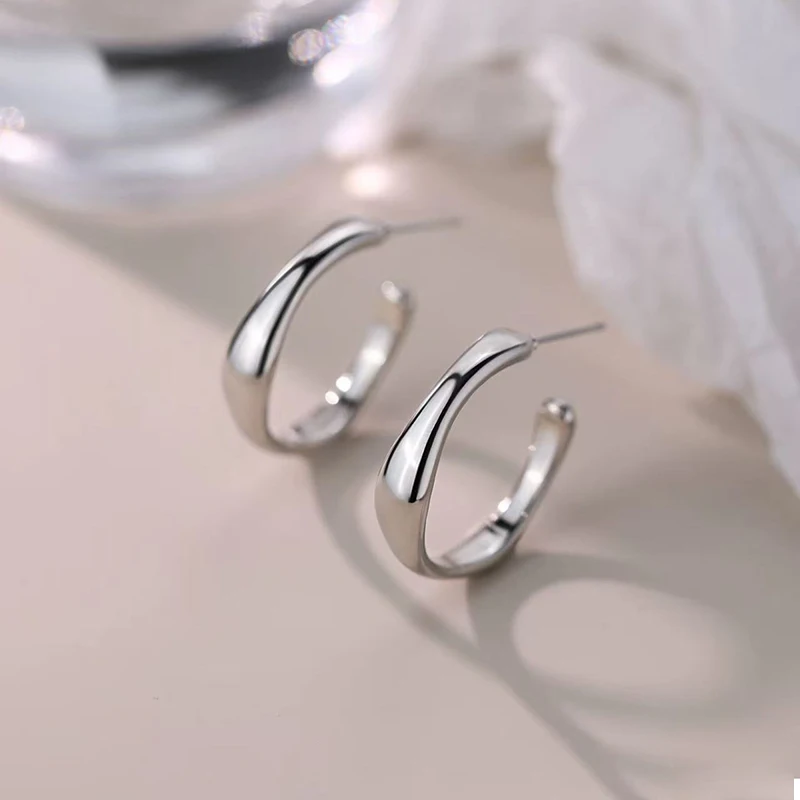 

925 Silver Needle Irregular C-type Stud Earrings For Women Party Classic Fine Jewelry Geometric Light Luxury Accessories
