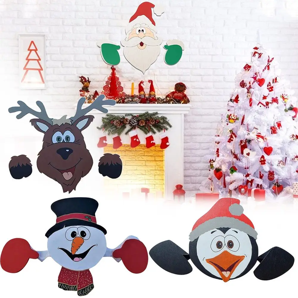 Gift Party Supplies Indoor Outdoor Yard Ornaments Santa Clause Snowman Christmas Fence Decoration Reindeer Penguin Peeker