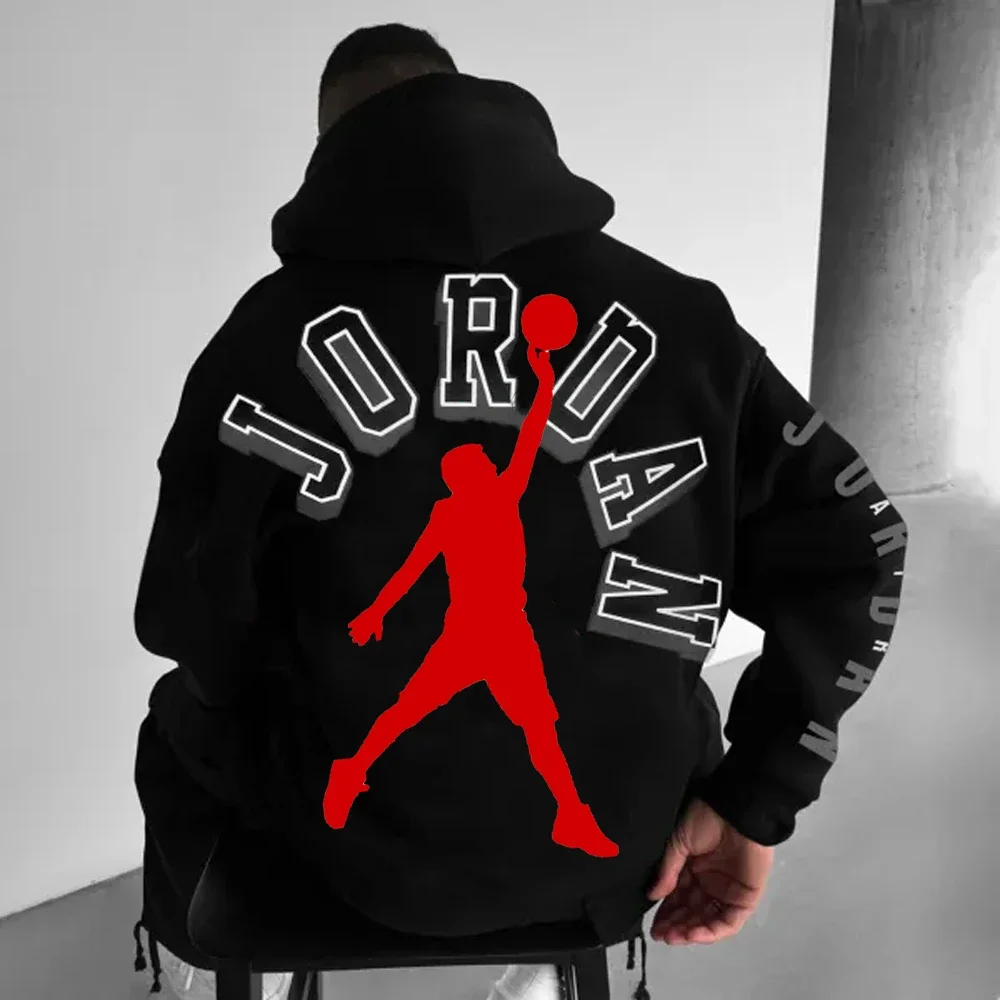 Oversized Letter Basketball Print Hoodie Loose Pullover Men's Hoodie Fashion Loose Top Men's Casual Sports Sweater