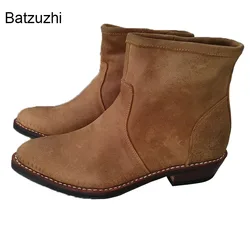 2024 New Men Boots Real Cowhide Genuine Leather Men Ankle Boots Pointed Toe 3.5cm Heels Classic Cowboy Boots Men Botas, Big 46