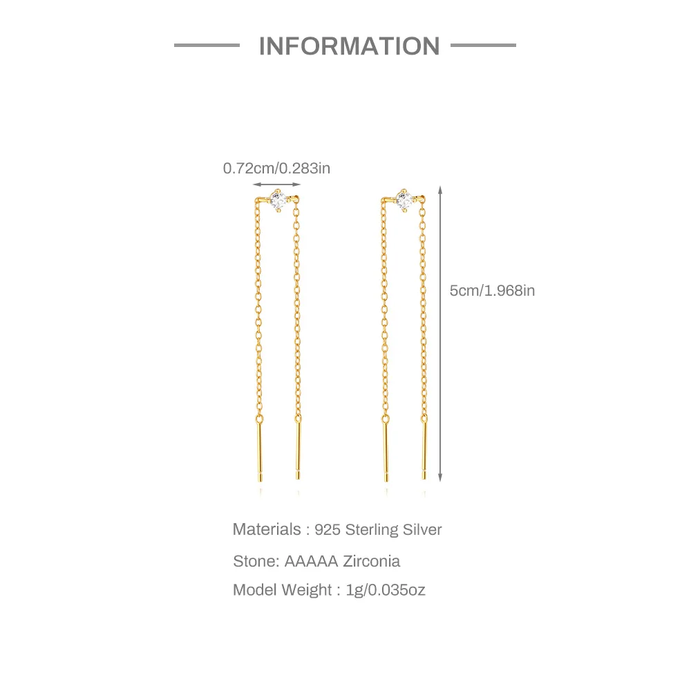 AIDE 925 Sterling Silver Wire Double Chain Drangles Stud Earring for Women Straight Hanging Tassel Ear Studs Jewelry 1 Pair