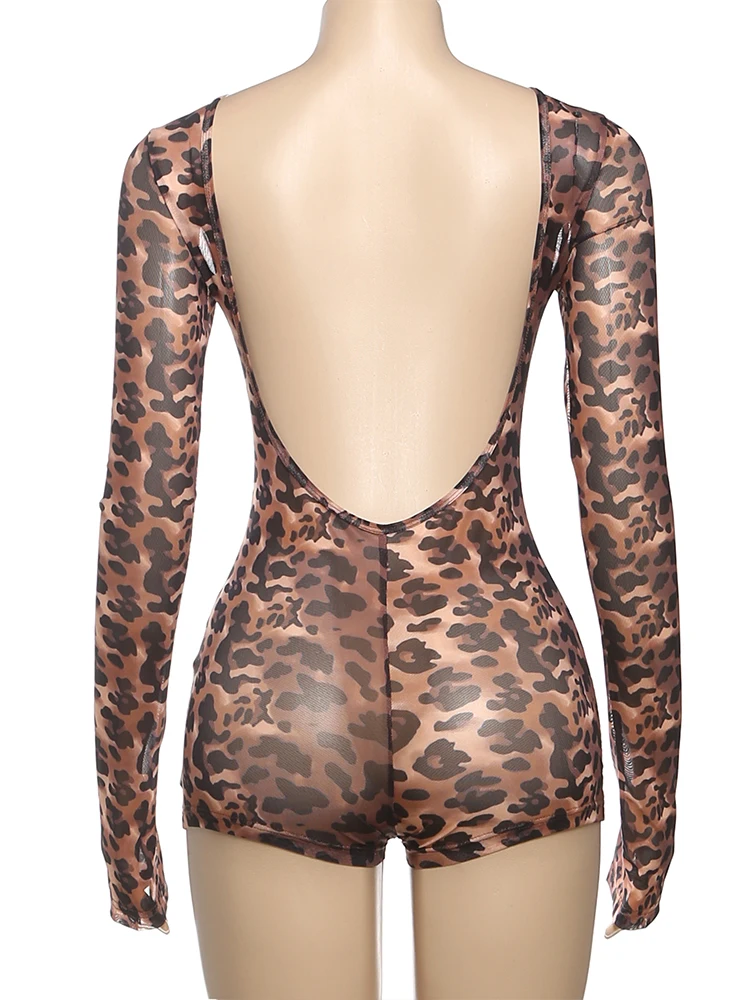 Weird Puss Sexy Backless Romper Women Leopard Print Spring Trend O-Neck Full Sleeve Skinny Stretch Hottie Wild Midnight Clubwear image 5