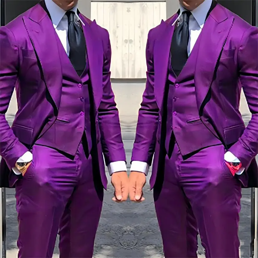 

Fashion New Men's Formal Business/Wedding Groom Suits Solid 3 Pieces Men Suits Peak Lapel Single Breasted Blazer Vest Trousers
