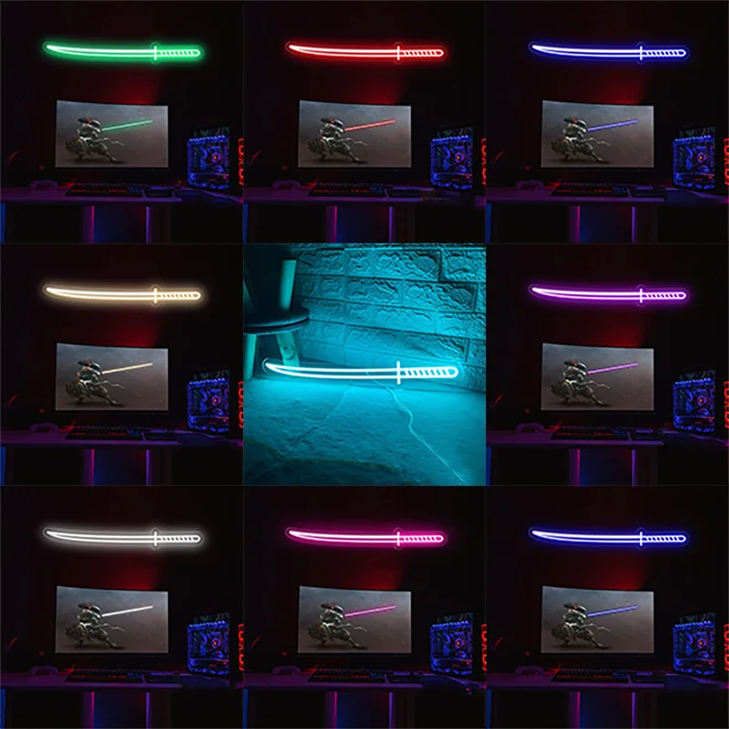 Letrero de neón Led con luz de Katana para dormitorio, letreros de Bar, arte de pared de neón japonés, decoración de pared, letrero de Anime personalizado, letrero de sala de juegos, regalos para niños