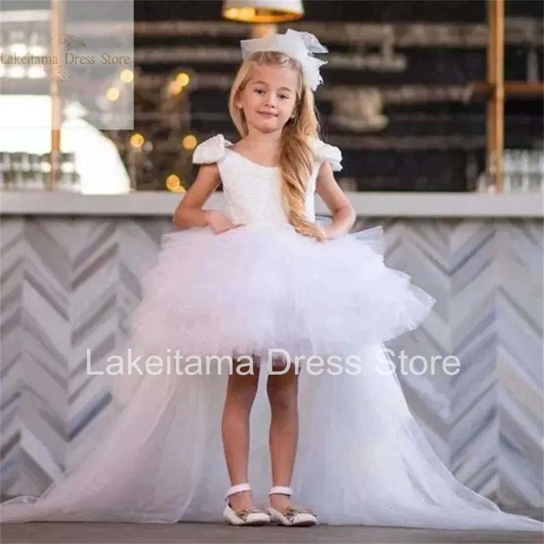 

Flower Girl Dresses For Wedding White Princess Long Sleeve Lace Tulle Gown Girls First Holy Comunion Party Dresses