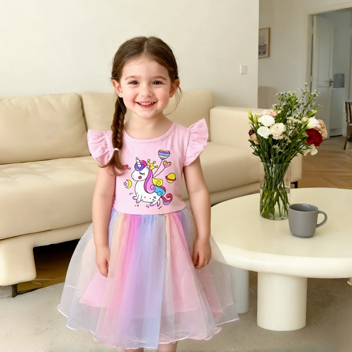 6 Monate - 5 Jahre Sommer Neues Baby-Mädchen-Kleid Ärmelloses Prinzessinnen-Tutu-Kleid für Mädchen Geburtstagsparty-Kleidung Geschenk