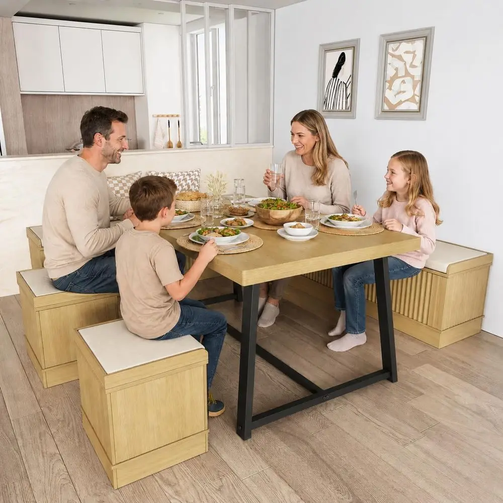 

Dining Table Set, 6-Piece Breakast Nook Dining Set with Storage Bench and Stools, 47" Banquette Seating or Small Space, Aparent