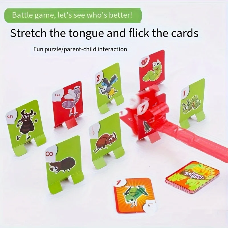 4pcs Frog Tongue & Color-Changing Lizard Board Game, Greedy Snake Cards, Party Interactive Mini-Games, Simple and Fun