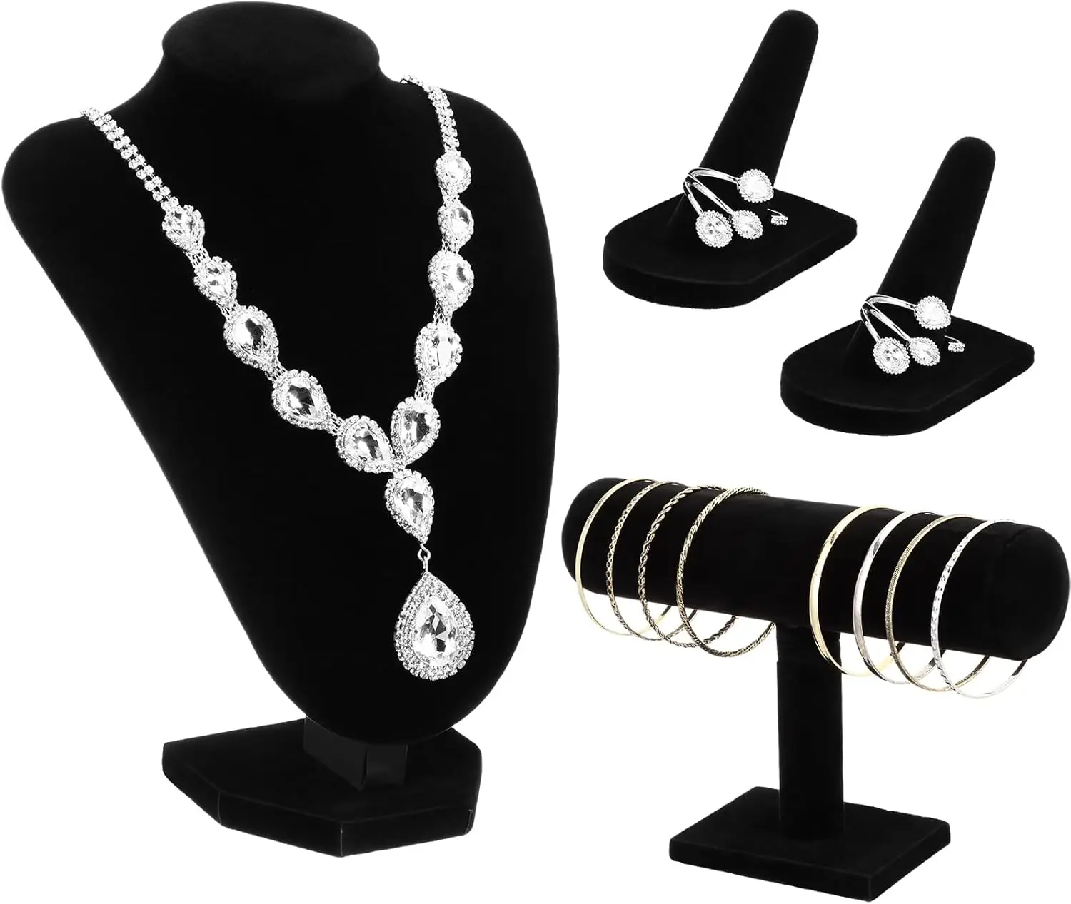 4 Pcs Velvet Jewelry Display Set Necklace Bracelet Ring Holder Organizer Stylish Storage for Home Garden Decor