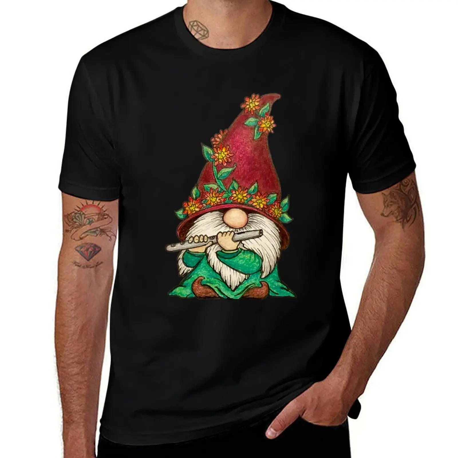 Gnome playing the Flute T-Shirt Soft Touch Basic Cotton T-Shirt