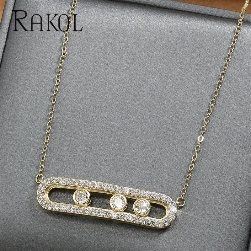 RAKOL Fashion Paper Clip Zirconia Pendant Necklace for Women INS Hollow Out Oval Necklaces Party Wedding Jewelry Gift