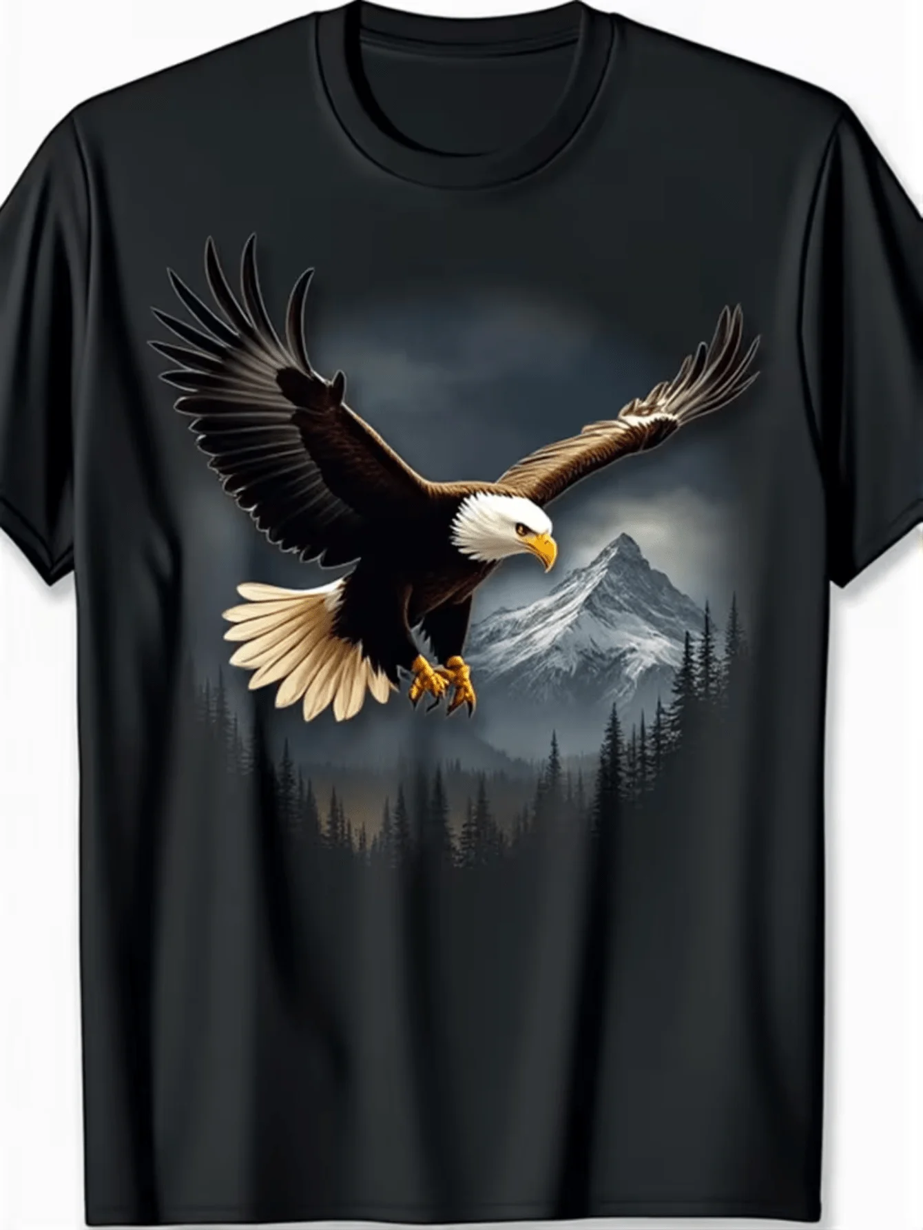 Men's Eagle & Mountain Graphic T-Shirt - Casual Short Sleeve Round Neck, with Eagle & Dark Mountain Print, All-Season Fit, Machine Washable Outdoor & Casual Attire, Playful Seasonal Print, Durable Print Quality, Seasonal Apparel