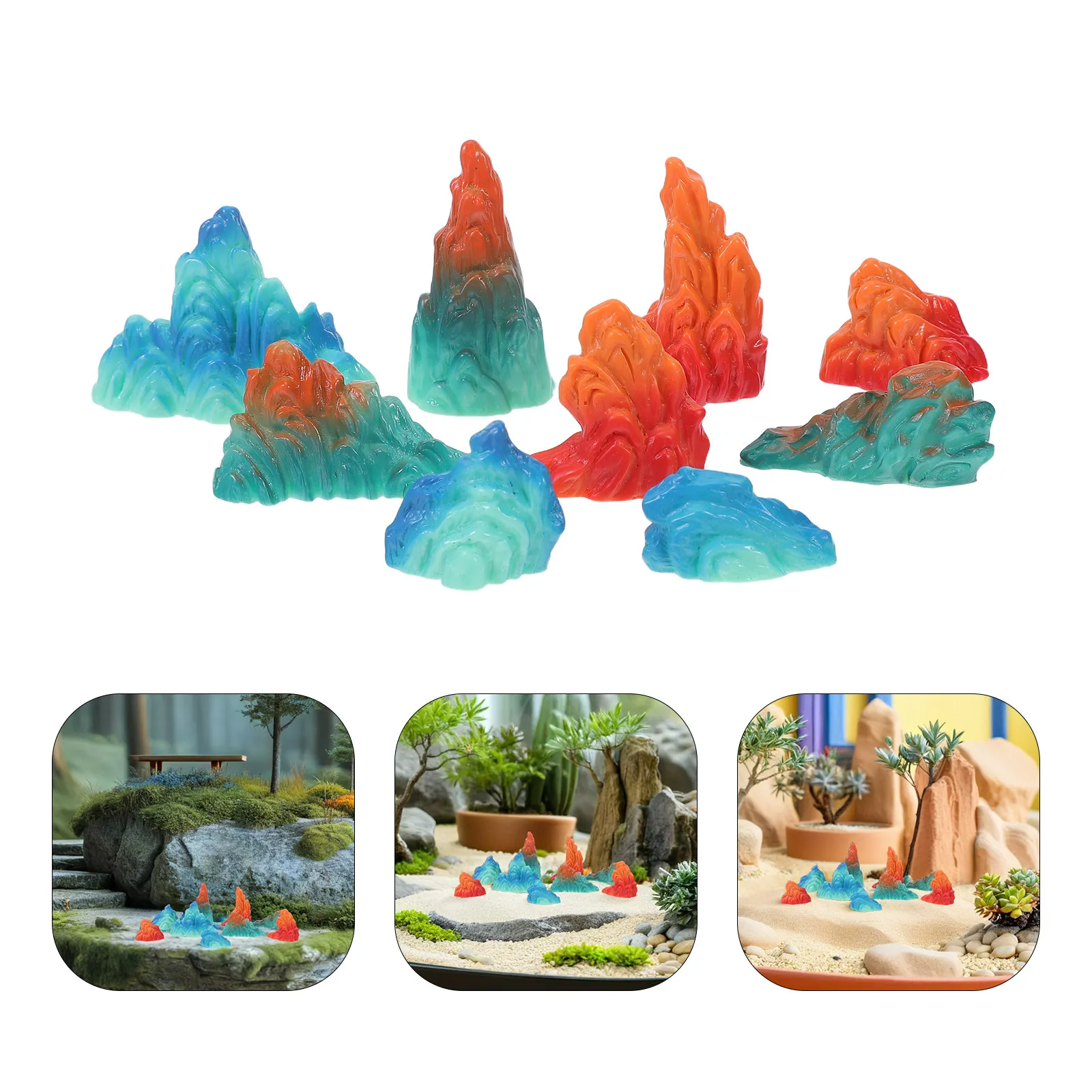 9Pcs Miniature Artificial Rocks Dunhuang Inspired High Simulation Resin Zen Garden Accessories Aquarium Desktop Terrarium Bonsai