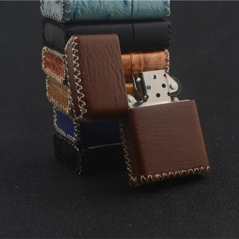 Hand-stitched  Cowhide Leather Durable Protective Sleeve Simple Case Lighter Holster Cover for Zippo Lighter Cover