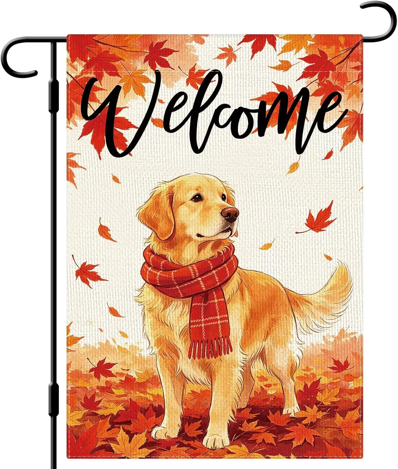 DLZDN Welcome Fall Dog Garden Flag Golden Retriever Maple Leaves Flag 12×18 Inch Double Side Vertical Burlap Farmhouse Yard  yyi