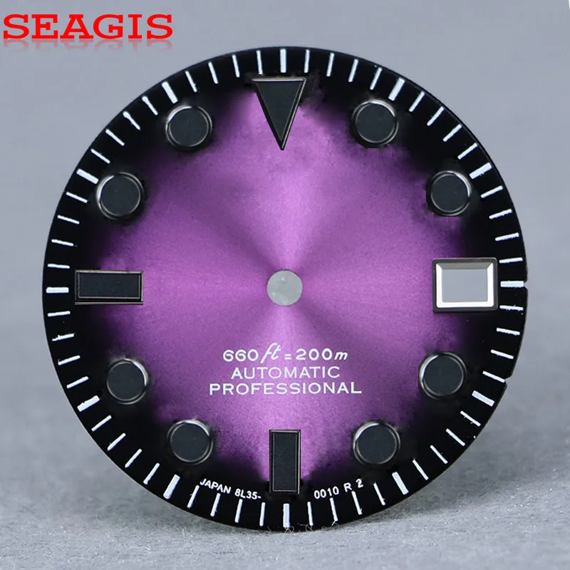 SEAGIS 28,5 mm BK WT quadrante opaco nero Lume per movimento Skx007 NH35 DIAL FIT senza logo
